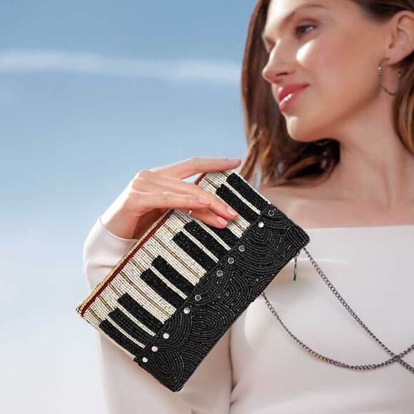 Mary Frances Keys To My Heart Beaded Piano Keys Crossbody Phone Bag - Picture 8 of 8